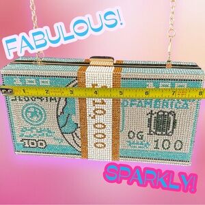 Blingy Rhinestone & Beaded Blue Turquoise$10,000 Clutch w/Removable Strap NEW